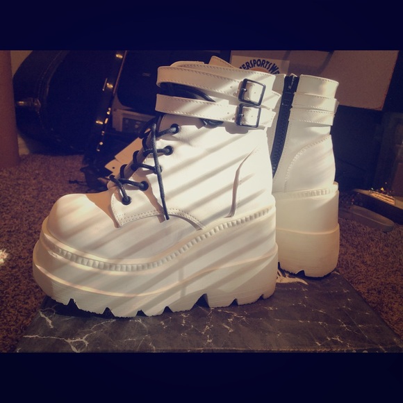 Demonia Shoes - Demonia White Platform Boots